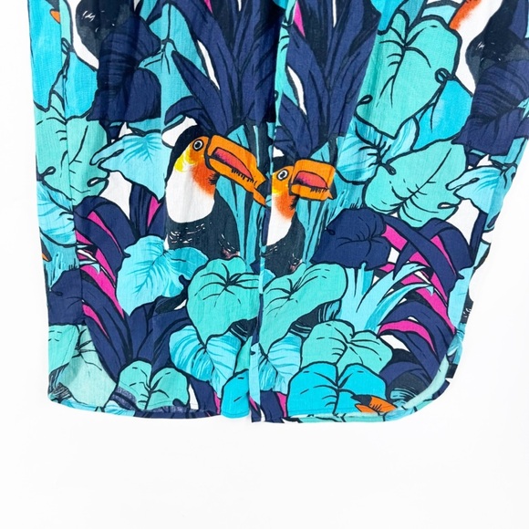 ✅ Talbots BLUE/GREEN Tropical Print COTTON WIDE LEG CROPPED PANTS SIZE LARGE - Picture 4 of 7